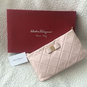 Salvatore Ferragamo Vara Bow Quilted Leather Clutch (Pink)